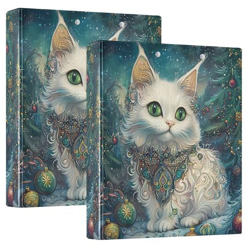Personalisierbare 3-Ring-Ordner, Weihnachts-Katzen-Design, Hellblau, Kapazität 200 Blatt 1 1/2 Zoll, Klemmbrettordner mit rundem Klemmbrett, robust, 12,4 x von Joitme