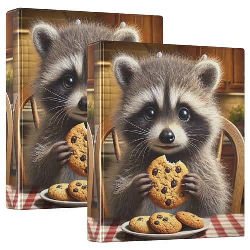 Personalisierbarer Ordner mit niedlichem Waschbär-Keksliebhaber, 3,8 cm, für 200 Blatt, 3 Ringordner, runder Ringordner, 31,5 x 27 x 6 cm, 1 Packung von Joitme