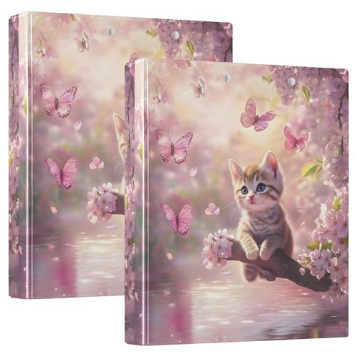 Personalisierbarer Ordner mit niedlicher Katze, Kirschblüte, 3,8 cm, für 200 Blatt, 3 Ringordner, runder Ringbuch, 31,5 x 27 x 6 cm, 2 Stück Personalisierbarer Ordner mit niedlicher Katze, Kirschblüte, 3,8 cm, für 200 Blatt, 3 Ringordner, runder Ringbuch, 31,5 x 27 x 6 cm, 2 Stück von Joitme