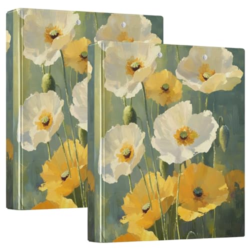 Personalisierbarer gelb-weißer Wildblumenstrauß, 3,8 cm, für 200 Blatt, 3 Ringordner, runder Ringbuch, 31,5 x 27 x 6 cm, 2 Stück von Joitme