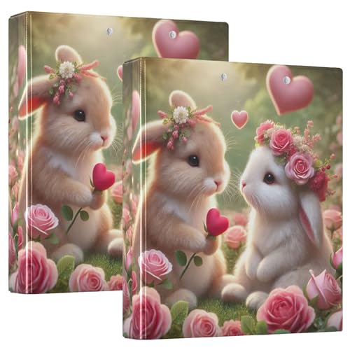 Personalisierbarer romantischer Bunny Rose Love, 3,8 cm 3-Ringordner, für 200 Blatt, Klemmbrett, runder Ringbuch, 31,5 x 27 x 6 cm, 2 Stück von Joitme