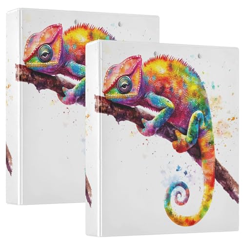 Personalisierbares Aquarell-Chamäleon-Ordner, 3,8 cm, 3 Ringordner, für 200 Blatt, Klemmbrett, runder Ringplaner, 31,5 x 27 x 6 cm, 2 Stück Personalisierbares Aquarell-Chamäleon-Ordner, 3,8 cm, 3 Ringordner, für 200 Blatt, Klemmbrett, runder Ringplaner, 31,5 x 27 x 6 cm, 2 Stück von Joitme