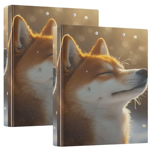 Personalisierbares Happy Shiba Inu Snowy Art 3-Ringbuch, 3,8 cm, für 200 Blatt, Notizbuch, runder Ring, Playbill Ordner, 31,5 x 27 x 6 cm, 2 Stück von Joitme