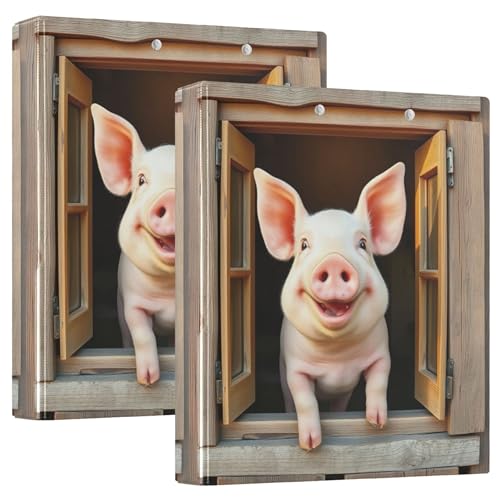 Personalisierbares niedliches Happy Pig Window Peek 3,8 cm Ordner, 3 Ringe für 200 Blatt, Klemmbrett, runder Ring, Spielrechnungsbuch, 31,5 x 27 x 6 cm, 2 Stück von Joitme