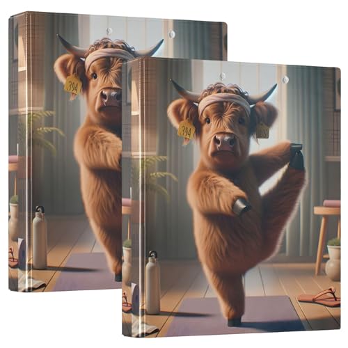 Personalisierte, lustige Highland-Kuh-Yoga-Tier-Ordner, 3,8 cm, 3 Ringe, für 200 Blatt, Notizbuchordner, runder Ringordner, 31,5 x 27 x 6 cm, 2 Stück Personalisierte, lustige Highland-Kuh-Yoga-Tier-Ordner, 3,8 cm, 3 Ringe, für 200 Blatt, Notizbuchordner, runder Ringordner, 31,5 x 27 x 6 cm, 2 Stück von Joitme