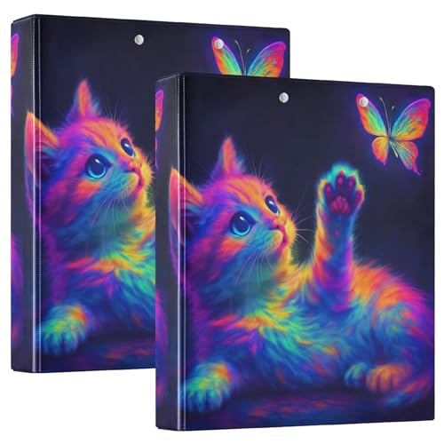 Personalisierte, niedliche Katzen- und Schmetterlings-Neon-Ordner, 3,8 cm, 3 Ringe, für 200 Blatt, Portfolio-Ring, runder Ringbuch, Büroordner, 31,5 x 27 x 6 cm, 2 Stück Personalisierte, niedliche Katzen- und Schmetterlings-Neon-Ordner, 3,8 cm, 3 Ringe, für 200 Blatt, Portfolio-Ring, runder Ringbuch, Büroordner, 31,5 x 27 x 6 cm, 2 Stück von Joitme