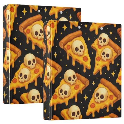 Personalisierte Cartoon-Pizzascheiben mit Totenköpfen, schwarz, 3,8 cm, Ordner für 200 Blatt, Klemmbrett-Ordner, runder Ring, robuster Ordner, 31,5 x 27 x 6 cm, 2 Stück Personalisierte Cartoon-Pizzascheiben mit Totenköpfen, schwarz, 3,8 cm, Ordner für 200 Blatt, Klemmbrett-Ordner, runder Ring, robuster Ordner, 31,5 x 27 x 6 cm, 2 Stück von Joitme