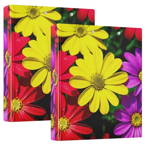 Personalisierte Gänseblümchen rot gelb lila 3,8 cm 3-Ringbücher für 200 Blatt Portfolio-Ring, runder Ring, Playbill Ordner, 31,5 x 27 x 6 cm, 2 Stück von Joitme