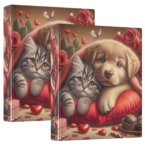 Personalisierte Romantische Welpen Kätzchen Valentine 1,5" Binder 3 Ring Hold 200 Blatt Portfolio Mappen Runde Ring Planner Binder, 12,4 x 10,6 x 2,3 Zoll, 2 Pack von Joitme