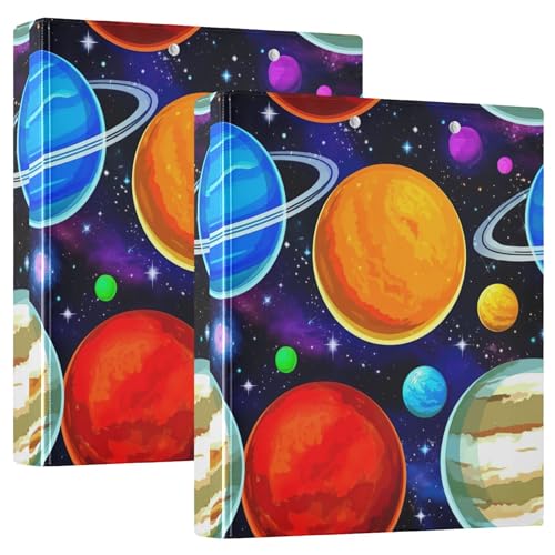 Personalisierte Weltraumplaneten, 3,8 cm, 3-Ringbücher für 200 Blatt, Notizbuch, runder Ring, Rezeptbuch, 31,5 x 27 x 6 cm, 2 Stück von Joitme