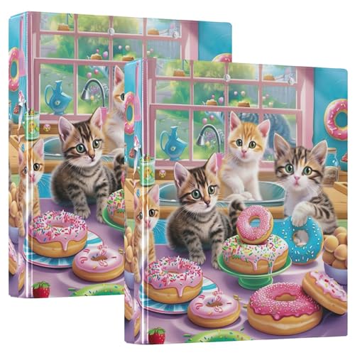 Personalisierte süße Kätzchen-Donut-Party-Ordner mit 3 Ringen, für 200 Blatt, Klemmbrett, runder Ringbuch, 31,5 x 27 x 6 cm, 1 Stück von Joitme