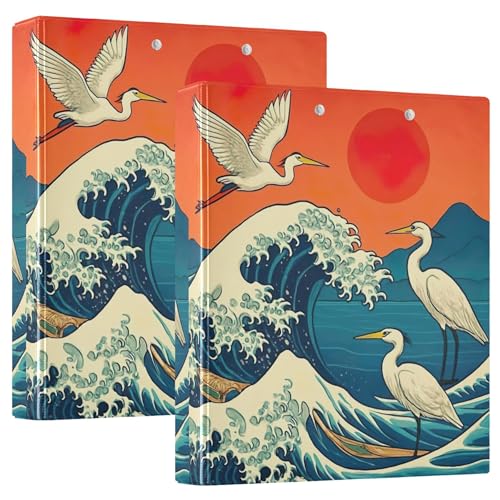 Personalisierte weiße Kraniche Ocean Wave Red Sun 3,8 cm 3-Ringordner für 200 Blatt 3-Ringordner, runder Ringordner, 31,5 x 27 x 6 cm, 2 Stück Personalisierte weiße Kraniche Ocean Wave Red Sun 3,8 cm 3-Ringordner für 200 Blatt 3-Ringordner, runder Ringordner, 31,5 x 27 x 6 cm, 2 Stück von Joitme