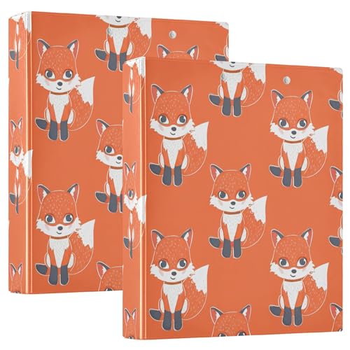 Personalisierter, niedlicher Cartoon-Fuchs-Ordner mit 3 Ringen, 3,8 cm, für 200 Blatt, Klemmbrett, runder Ringbuch, 31,5 x 27 x 6 cm, 2 Stück von Joitme