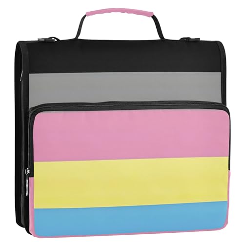 Polygender Ringbuch mit 3 Ringen, 3,8 cm, D-Ring-Reißverschluss, Ordner, Organizer, Schulordner, Tasche mit Schultergurt, Aufbewahrungsmappe mit Griff von Joitme