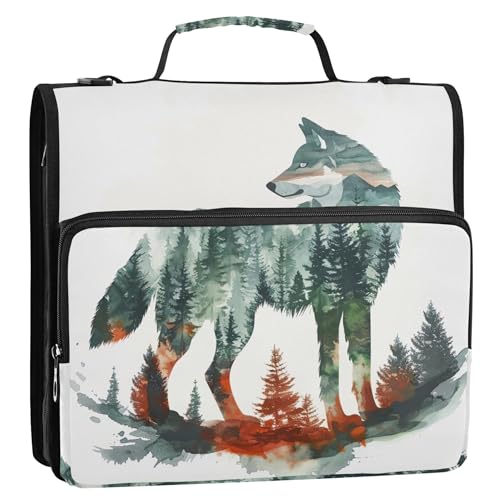 Professioneller Ringordner mit 3 Ringen, D-Ring, Aquarellkunst, Wolf, Reißverschluss, Portfolio und Etui, Ringordner, Schulordner, Tasche mit Schultergurt Professioneller Ringordner mit 3 Ringen, D-Ring, Aquarellkunst, Wolf, Reißverschluss, Portfolio und Etui, Ringordner, Schulordner, Tasche mit Schultergurt von Joitme