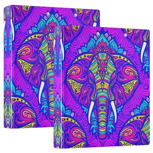 Psychedelischer ethnischer Elefant, violett, 3 Ringe, 3,8 cm, Ordner für 200 Blatt, niedliches Klemmbrett, runder Ringplaner, 31,5 x 27 x 6 cm, 2 Stück Psychedelischer ethnischer Elefant, violett, 3 Ringe, 3,8 cm, Ordner für 200 Blatt, niedliches Klemmbrett, runder Ringplaner, 31,5 x 27 x 6 cm, 2 Stück von Joitme
