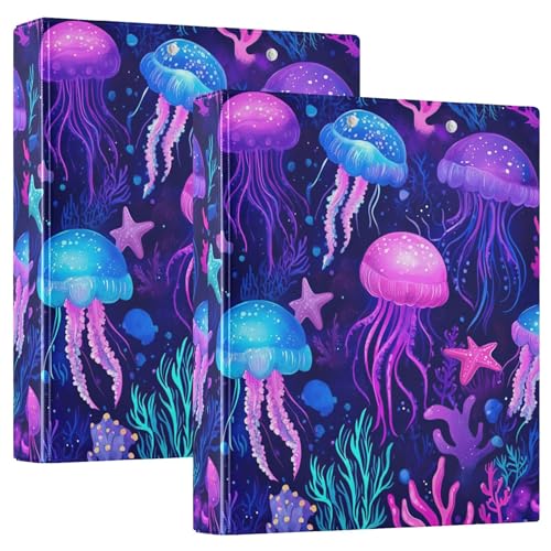 Quallen-Ozean-Druck, violett, 3,8 cm, 3-Ringordner, für 200 Blatt, Tierdrucke, Klemmbrett, runder Ringplaner, 31,5 x 27 x 6 cm, 2 Stück Quallen-Ozean-Druck, violett, 3,8 cm, 3-Ringordner, für 200 Blatt, Tierdrucke, Klemmbrett, runder Ringplaner, 31,5 x 27 x 6 cm, 2 Stück von Joitme