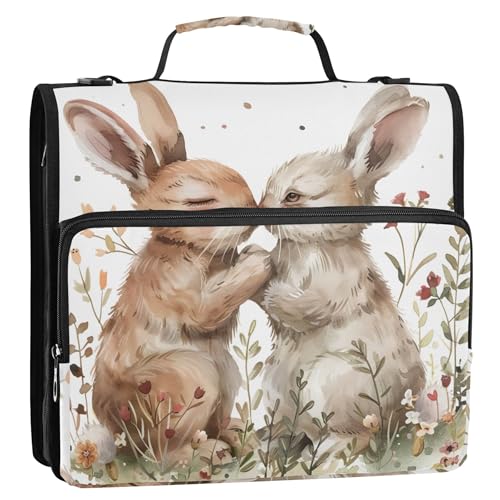 Rabbit Kissing Bunny 3-Ringbuch, 3,8 cm, D-Ring, Reißverschluss, Ordner, Schulmappe mit Schultergurt, Aufbewahrung, Portfolio-Tasche mit Griff Rabbit Kissing Bunny 3-Ringbuch, 3,8 cm, D-Ring, Reißverschluss, Ordner, Schulmappe mit Schultergurt, Aufbewahrung, Portfolio-Tasche mit Griff von Joitme