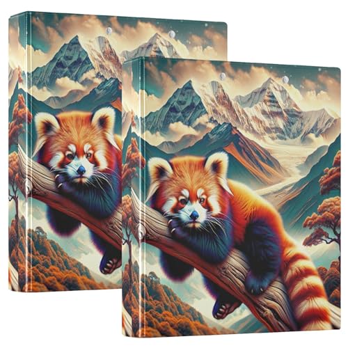 Red Panda Climbing Scenic Mountain 3-Ringordner, 3,8 cm, für 200 Blatt, niedliches Klemmbrett, runder Ring, Spielrechnungsbuch, 31,5 x 27 x 6 cm, 2 Stück von Joitme