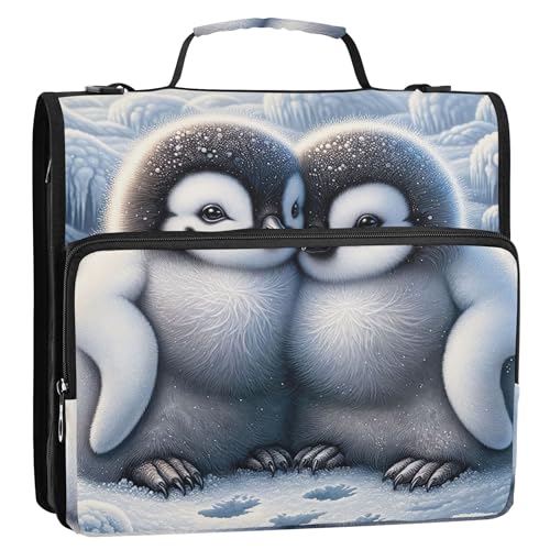 Reiseordner mit 3,8 cm (1,5 Zoll), 3 Ringe, strapazierfähig, Pinguine, niedlich, Reißverschluss, Organizer, mehrere Taschen, große Portfolio-Mappe, Schulbinder, Tasche mit Schultergurt von Joitme