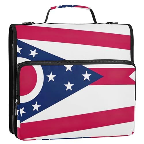 Reiseordner mit 3 Ringen, 3,8 cm, D-Ring, Ohio-Flagge, Reißverschluss, Organizer, Aufbewahrungsmappe mit Griff, Ordner mit Schultergurt, für die Schule von Joitme