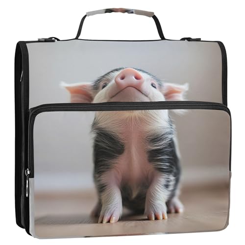 Reiseordner mit Reißverschluss, 3,8 cm, 3 Ringe, strapazierfähig, schönes Schwein, Nahaufnahme, Aufbewahrungsmappe mit Griff, Ordner mit Gurt, mittlere Schultasche von Joitme