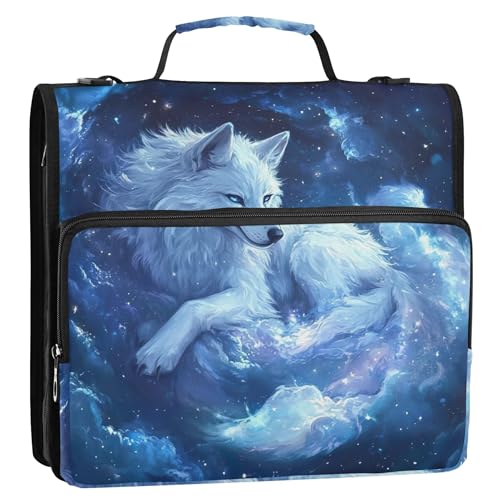 Ringbuch mit 3 Ringen, 3,8 cm, D-Ring, fantastischer Wolf, Blau, Weltraum, Organizer, Schulordner, Tasche mit Schultergurt, Dokumentenmappe und Etui, Ringordnerhalter Ringbuch mit 3 Ringen, 3,8 cm, D-Ring, fantastischer Wolf, Blau, Weltraum, Organizer, Schulordner, Tasche mit Schultergurt, Dokumentenmappe und Etui, Ringordnerhalter von Joitme