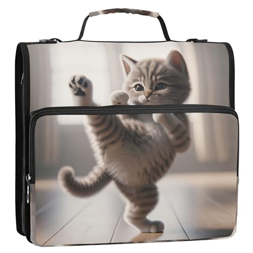 Ringbuch mit 3 Ringen, 3,8 cm, D-Ring, lustiges Kätzchen, Katze, niedlicher Ordner, Reißverschluss, Organizer, Tasche mit Gurt für Schule, großes Portfolio und Etui, Ringordnerhalter Ringbuch mit 3 Ringen, 3,8 cm, D-Ring, lustiges Kätzchen, Katze, niedlicher Ordner, Reißverschluss, Organizer, Tasche mit Gurt für Schule, großes Portfolio und Etui, Ringordnerhalter von Joitme