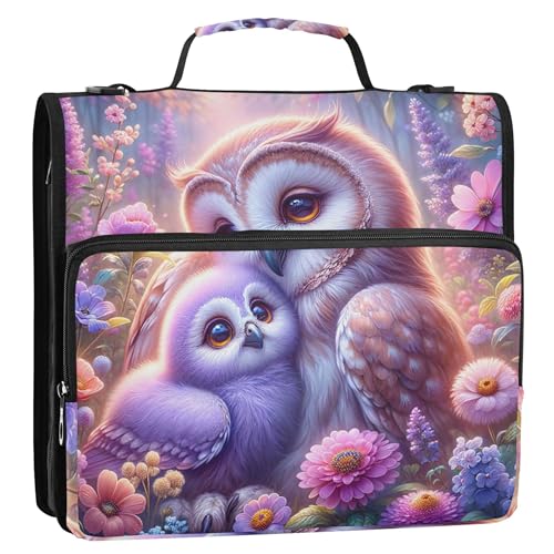 Ringbuch mit 3 Ringen, Eulen, 3,8 cm, D-Ring, Reißverschluss, Organizer, Mittelschule, Tasche mit Gurt, Aufbewahrung, Portfolio-Ordner mit Griff Ringbuch mit 3 Ringen, Eulen, 3,8 cm, D-Ring, Reißverschluss, Organizer, Mittelschule, Tasche mit Gurt, Aufbewahrung, Portfolio-Ordner mit Griff von Joitme