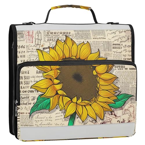 Ringbuch mit 3 Ringen, Vintage-Stil, Sonnenblumen-Beige, 3,8 cm, D-Ringe, Reißverschluss, Organizer, Tasche mit Gurt für Schule, mehrere Taschen, große Portfolio-Mappe Ringbuch mit 3 Ringen, Vintage-Stil, Sonnenblumen-Beige, 3,8 cm, D-Ringe, Reißverschluss, Organizer, Tasche mit Gurt für Schule, mehrere Taschen, große Portfolio-Mappe von Joitme