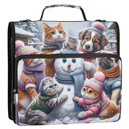 Ringbuch mit Blumenmuster, 3,8 cm, D-Ring, Katzen, Schneemann, niedliches Kätzchen, Reißverschluss, Organizer, mehrere Taschen, große Portfolio-Mappe, Schulmappe mit Schultergurt Ringbuch mit Blumenmuster, 3,8 cm, D-Ring, Katzen, Schneemann, niedliches Kätzchen, Reißverschluss, Organizer, mehrere Taschen, große Portfolio-Mappe, Schulmappe mit Schultergurt von Joitme