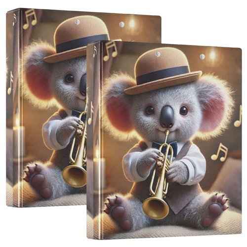 Ringbuch mit Koala-Trompeter-Druck, 3,8 cm, 3 Ringe, 200 Blatt, niedliches Tier-Klemmbrett, runder Ringbuch, 31,5 x 27 x 6 cm, 2 Stück von Joitme