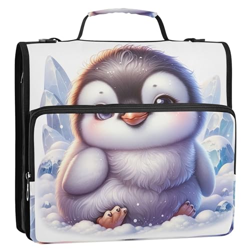 Ringbuch mit niedlichem Pinguin-Druck, 3,8 cm, D-Ringbuch, Reißverschluss, Organizer, Tasche mit Gurt für Schule, Reisen, mehrere Taschen, große Portfolio-Mappe von Joitme