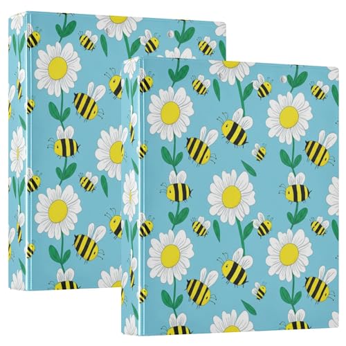 Ringbuch mit niedlichen gelben Bienen, Gänseblümchen, Blau, 3,8 cm, für 200 Blatt, niedliche 3-Ring-Ordner, runder Ringplaner, 31,5 x 27 x 6 cm, 2 Stück Ringbuch mit niedlichen gelben Bienen, Gänseblümchen, Blau, 3,8 cm, für 200 Blatt, niedliche 3-Ring-Ordner, runder Ringplaner, 31,5 x 27 x 6 cm, 2 Stück von Joitme