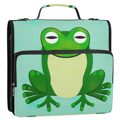 Ringordner mit Reißverschluss, grüner Frosch, Cartoon, 3,8 cm, D-Ring, Dokumenten-Schulmappe mit Schultergurt, Aufbewahrung, Portfolio-Tasche mit Griff Ringordner mit Reißverschluss, grüner Frosch, Cartoon, 3,8 cm, D-Ring, Dokumenten-Schulmappe mit Schultergurt, Aufbewahrung, Portfolio-Tasche mit Griff von Joitme