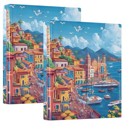 Riviera Seaside Village Bunter Ordner, 3,8 cm, 3 Ringe für 200 Blatt, niedliche Ordner, Portfolio, Blumenmuster, rund, Ringbuch, Büroordner, 31,5 x 27 x 6 cm, 1 Stück Riviera Seaside Village Bunter Ordner, 3,8 cm, 3 Ringe für 200 Blatt, niedliche Ordner, Portfolio, Blumenmuster, rund, Ringbuch, Büroordner, 31,5 x 27 x 6 cm, 1 Stück von Joitme