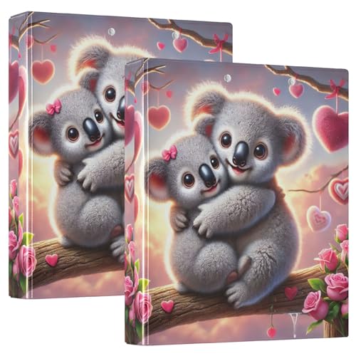 Romantischer Koala-Ordner mit 3 Ringen, 3,8 cm, für 200 Blatt, gemustertes Klemmbrett, runder Ringplaner, 31,5 x 27 x 6 cm, 2 Stück von Joitme
