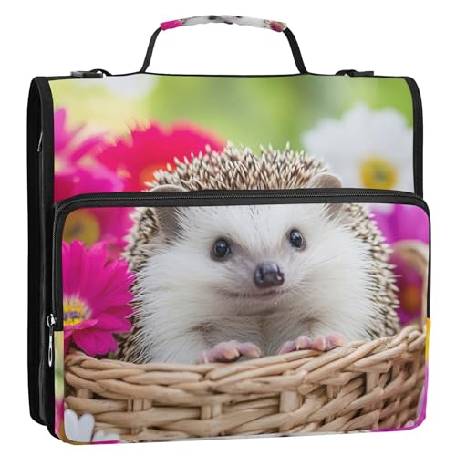 Rosa 3-Ringordner mit 3 Ringen, Blumenmuster, Igel-Organizer, mehrere Taschen, großer Schulordner, mit Schulterriemen Rosa 3-Ringordner mit 3 Ringen, Blumenmuster, Igel-Organizer, mehrere Taschen, großer Schulordner, mit Schulterriemen von Joitme
