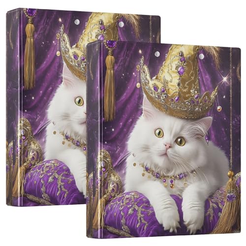 Royal White Cat Gold Crown 3,8 cm 3-Ringordner für 200 Blatt florale 3-Ring-Ordner, runder Ringordner, 31,5 x 27 x 6 cm, 1 Packung von Joitme