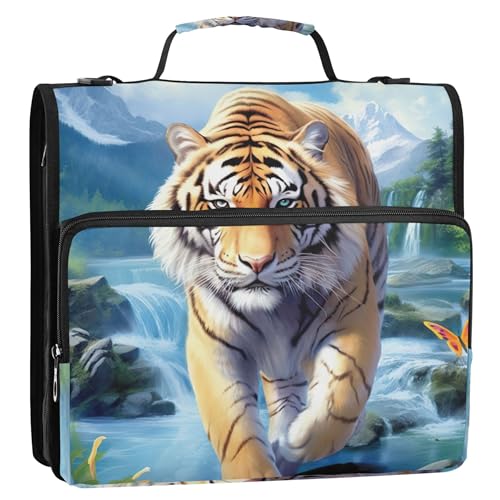 Schülermappe mit Reißverschluss, 3 Ringbücher, 3,8 cm, D-Ring, majestätischer Tiger, Landschaft, mehrere Taschen, große Portfolio-Mappe, Mittelschule, Bindertasche mit Gurt Schülermappe mit Reißverschluss, 3 Ringbücher, 3,8 cm, D-Ring, majestätischer Tiger, Landschaft, mehrere Taschen, große Portfolio-Mappe, Mittelschule, Bindertasche mit Gurt von Joitme