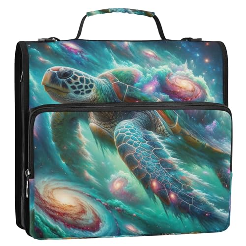 Sea Turtle Galaxy 3,8 cm (1,5 Zoll) 3-Ringordner, robuster Reißverschluss, Organizer, Schulordner, Tasche mit Schultergurt, einfache Aufbewahrung, Portfolio-Hülle mit Griff von Joitme
