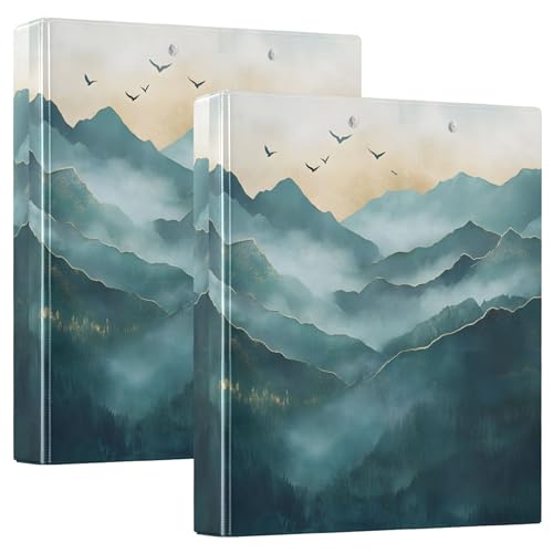 Serene Mountain Landscape Art 3,8 cm 3-Ringordner für 200 Blatt, Druck-Notizbuch, Ordner, runder Ringbuch, 31,5 x 27 x 6 cm, 2 Stück von Joitme
