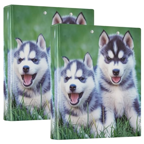 Sibirischer Husky-Welpengras, 3 Ringordner, 3,8 cm, für 200 Blatt, niedliches Klemmbrett, runder Ringplaner, 31,5 x 27 x 6 cm, 1 Stück von Joitme