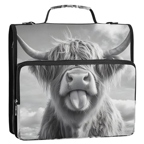 Silly Highland Cow Tongue Out 3-Ringbuch, 3,8 cm, D-Ring-Reißverschluss, Ordner, Organizer, Schulmappe mit Schultergurt, mehrere Taschen, große Portfolio-Mappe Silly Highland Cow Tongue Out 3-Ringbuch, 3,8 cm, D-Ring-Reißverschluss, Ordner, Organizer, Schulmappe mit Schultergurt, mehrere Taschen, große Portfolio-Mappe von Joitme