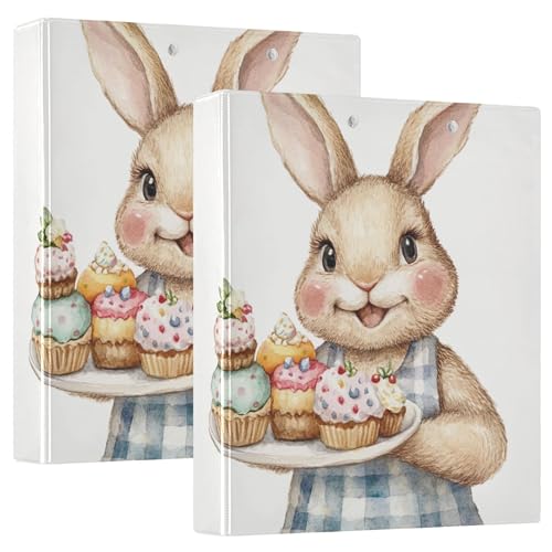 Smiling Bunny Aquarell-Druck, drei Ringbücher, 3,8 cm, für 200 Blatt, trendiges Klemmbrett, runder Ringbuch, 31,5 x 27 x 6 cm, 2 Stück von Joitme