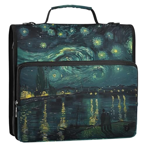 Starry Night Rhone Vincent Art Reißverschluss-Ordner, Organizer mit 3 Ringen, 3,8 cm D-Ring, Schulmappe mit Schultergurt, Aufbewahrungsmappe mit Griff von Joitme