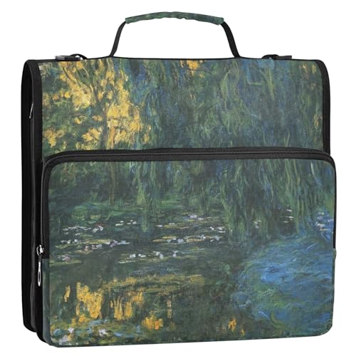 Stoffordner mit Reißverschluss, 3,8 cm, 3 Ringe, Claude Monet, Seerose, Teich, Weide, mehrere Taschen, große Portfolio-Mappe, Mittelschule, Bindertasche mit Gurt Stoffordner mit Reißverschluss, 3,8 cm, 3 Ringe, Claude Monet, Seerose, Teich, Weide, mehrere Taschen, große Portfolio-Mappe, Mittelschule, Bindertasche mit Gurt von Joitme