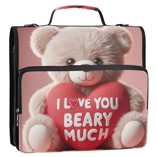 Süßer Bär I Love You 3-Ringbuch, 3,8 cm, D-Ring-Reißverschluss, Ordner, Organizer, Mittelschule, Ordnertasche mit Gurt, große Aufbewahrungstasche, Portfolio-Etui mit Griff Süßer Bär I Love You 3-Ringbuch, 3,8 cm, D-Ring-Reißverschluss, Ordner, Organizer, Mittelschule, Ordnertasche mit Gurt, große Aufbewahrungstasche, Portfolio-Etui mit Griff von Joitme