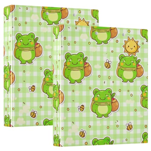 Süßer grüner Frosch Biene, 3,8 cm, 3-Ringbücher für 200 Blatt, Druck-Portfolio-Ring, runder Ring, Playbill Ordner, 31,5 x 27 x 6 cm, 2 Stück von Joitme