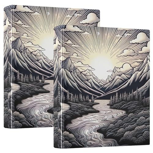 Sunburst Mountain Valley Ink 3-Ringbuch, 3,8 cm, für 200 Blatt, niedliche 3-Ring-Ordner, runder Ringordner, 31,5 x 27 x 6 cm, 2 Stück von Joitme
